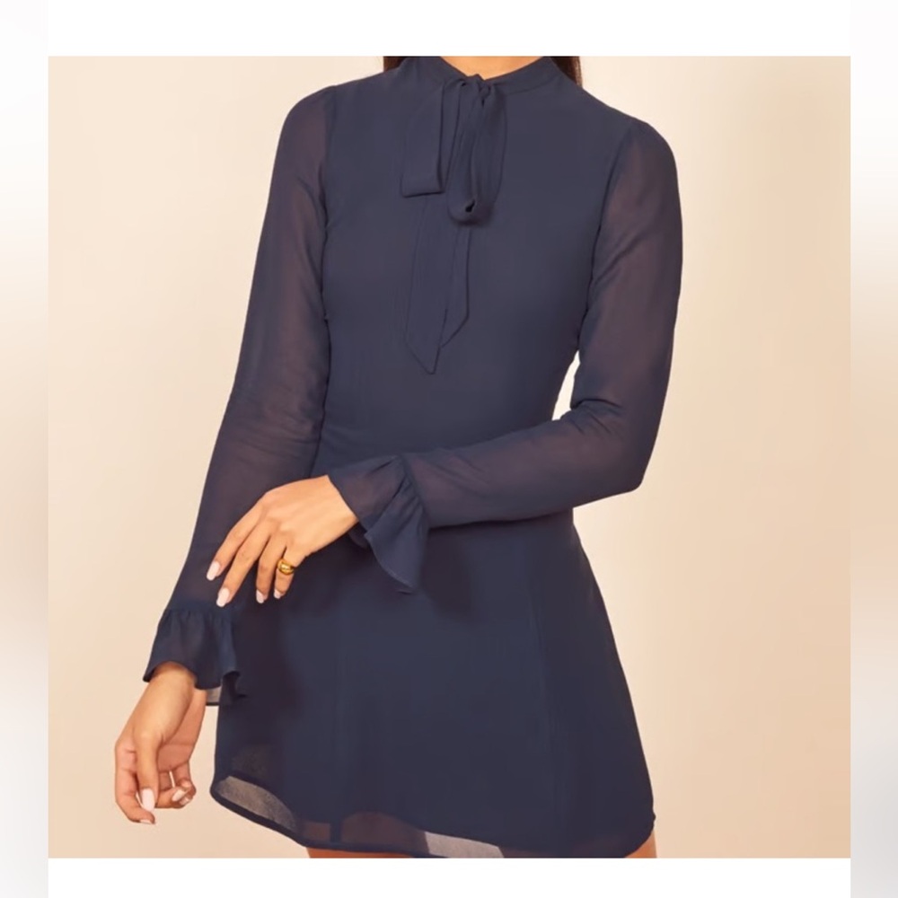 Reformation Navy Long Sleeve Dress